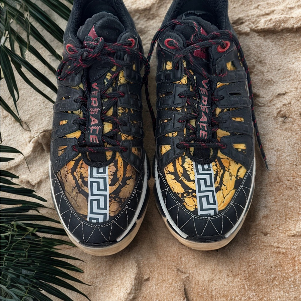 Versace Black and Gold Sneakers with Red Accents